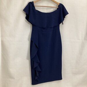 Dorothy Perkins Womens Dress Size 10 Navy Blue Bardot Ruffle Detail